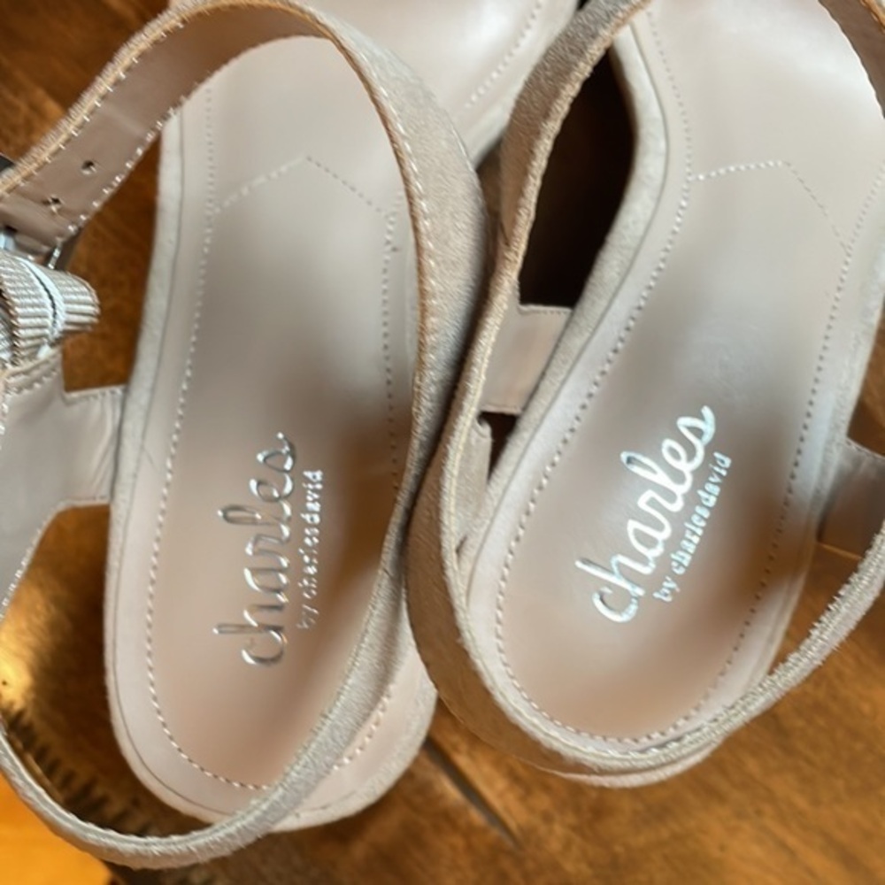 Charles Charles David Neutral‎ Cork Platform Wedge Ankle Strap Sandals Womens 10 - Picture 8 of 10